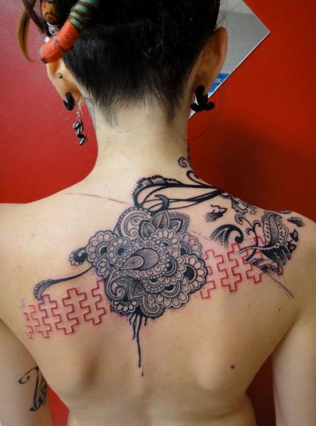 Mehendi Flowers Trash Polka Back tattoo by Xoïl