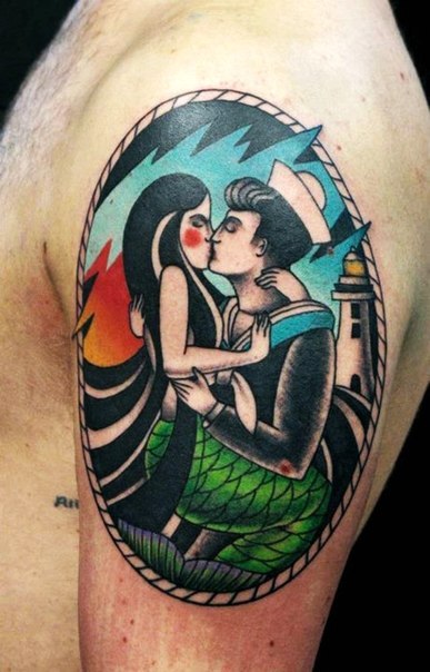 Mermaid and Sailor Kiss Nautical tattoo