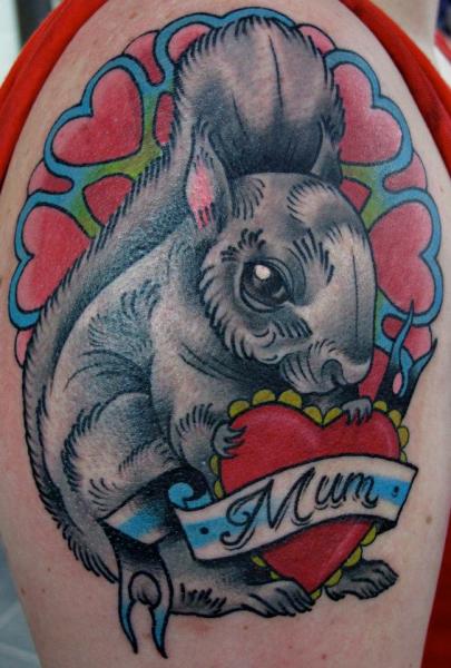 Mum Heart Squirrel Old School tattoo by Nick Baldwin