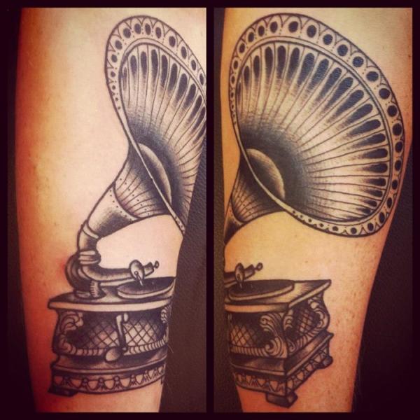 Old Gramophone tattoo by Sarah B Bolen