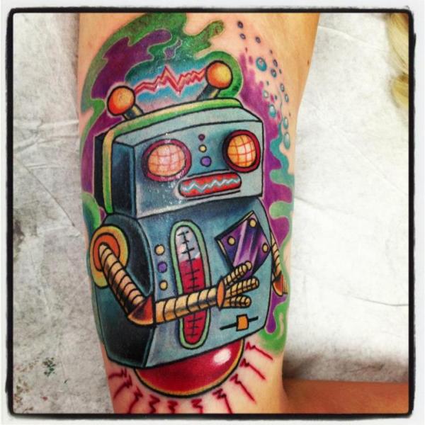 Old Robot New School tattoo by Tantrix Body Art