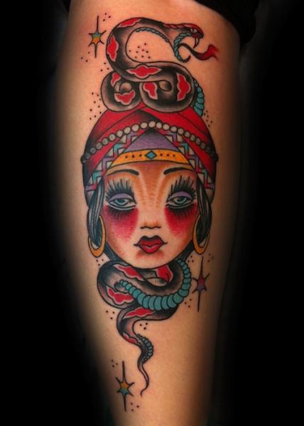 Old School Fortune-teller tattoo by Three Kings Tattoo