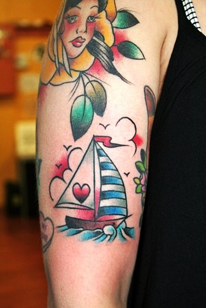 Old School Heart Sail Nautical tattoo