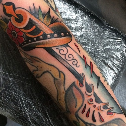 Old School Sword tattoo by Nick Baldwin