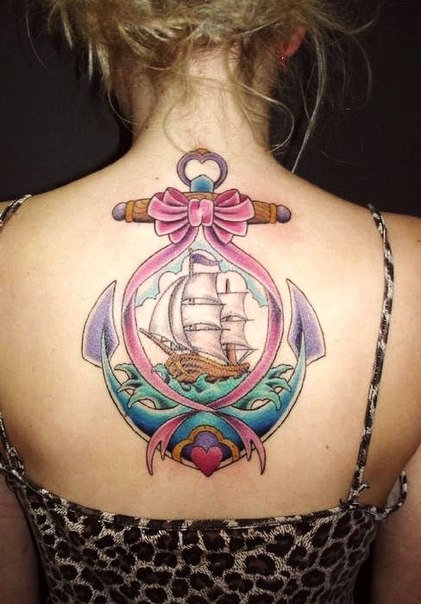 Pink Bow-tie Anchor Ship Nautical tattoo