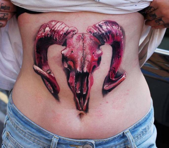 Pink Ram Scull tattoo by Piranha Tattoo Supplies