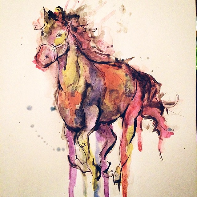 Prancing Horse Watercolor tattoo idea byKym Munster