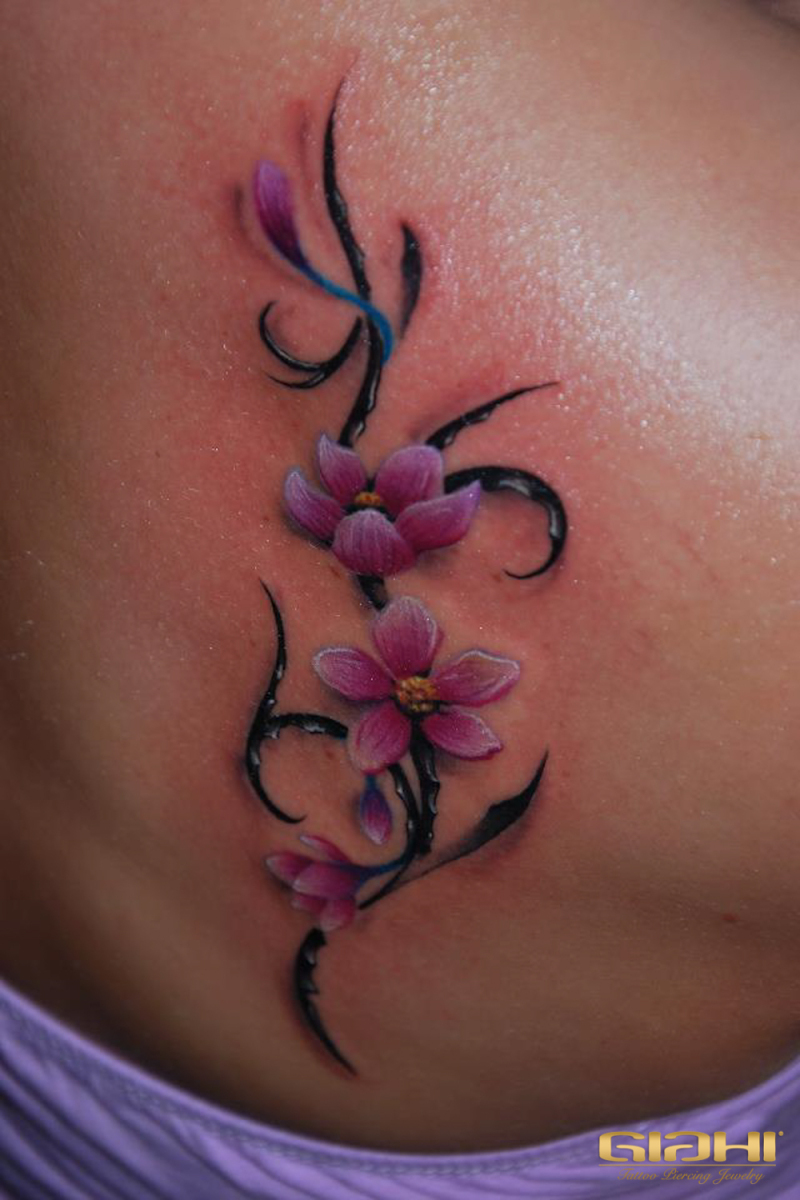 Realistic Flowers 3D tattoo by Szilard