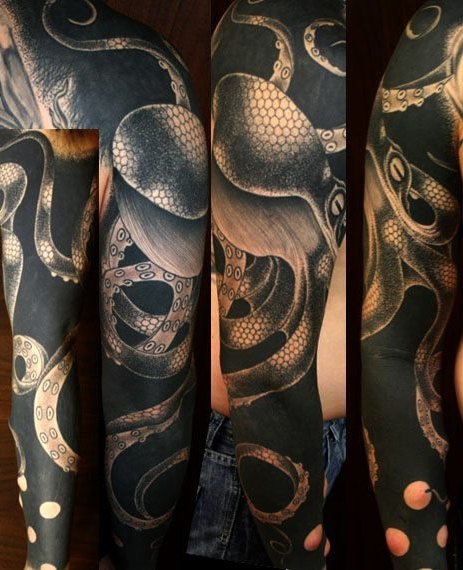 Realistic Octopus Blackwork tattoo Sleeve