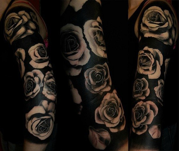 Realistic Roses Blackwork tattoo on Arm