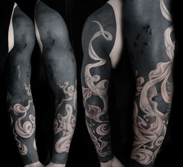 Realistic Smoke Blackwork tattoo Sleeve