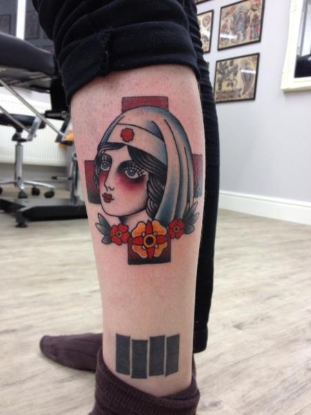 Red Cross Sister Old School tattoo by Three Kings Tattoo