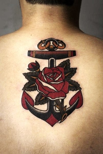 Rose Anchor Nautical tattoo on Back