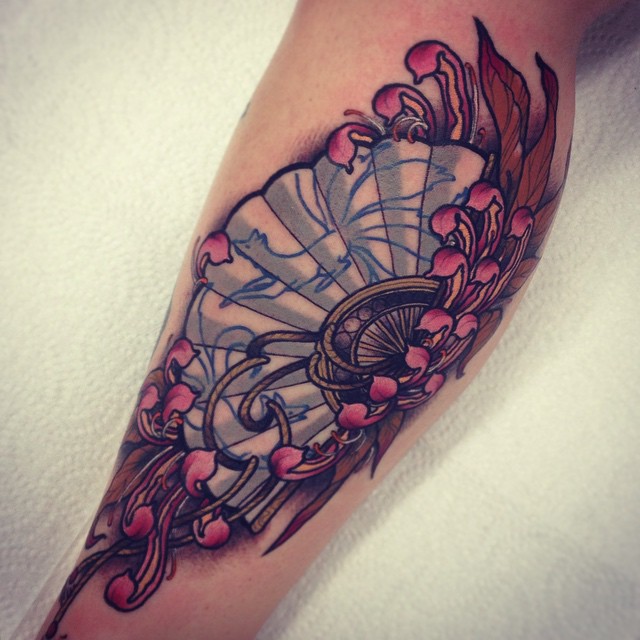 Pink Petals Fan tattoo Drea Darling