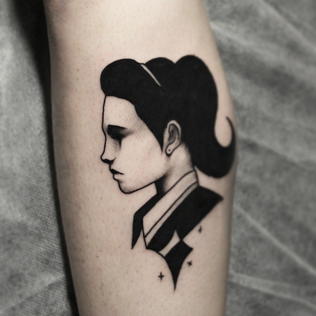 Sad Girl Blackwork tattoo by Six One Three