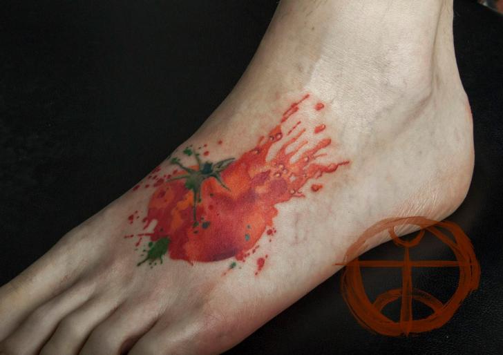 Smashed Tomato Aquarelle tattoo by Galata Tattoo on Foot