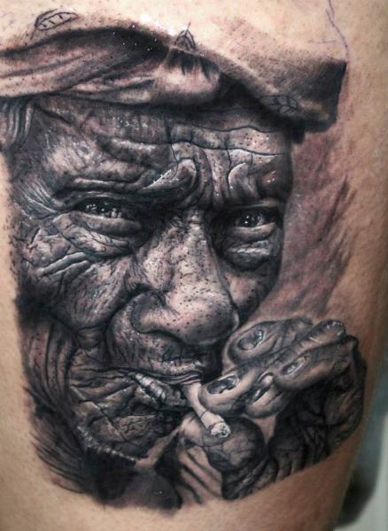 Smokring Old Man Realistic tattoo by Georgi Kodzhabashev