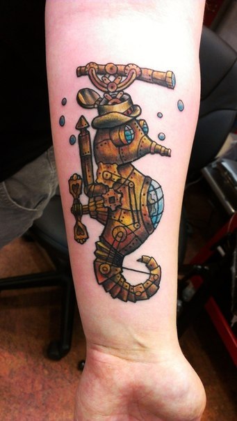 Steam Punk Metal Sea Horse Nautical tattoo