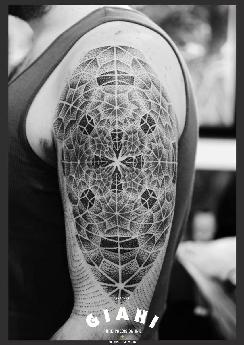 Symetric Kaleidoscope Dotwork tattoo by Andy Cryztalz