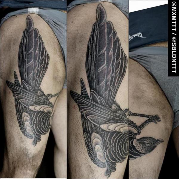 Thigh Cool Bird Dotwork tattoo by MXM