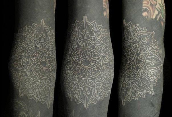 Thin Lines White Mandala in Black Blackwork tattoo