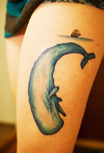 Tiny Ship Giant Whale Nautical tattoo