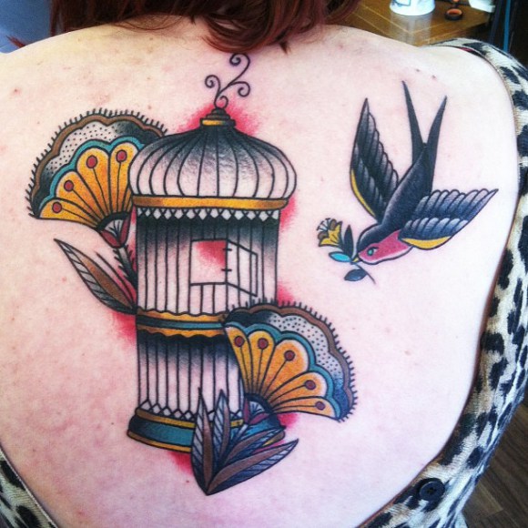 To Cage Swallow Old Schooll tattoo by Matt Cooley