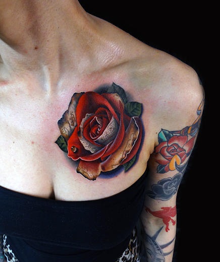 Treasure Map Rose tattoo by Andres Acosta