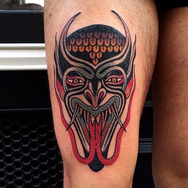 Twin Tongue Demon Mask tattoo Luke Jinks