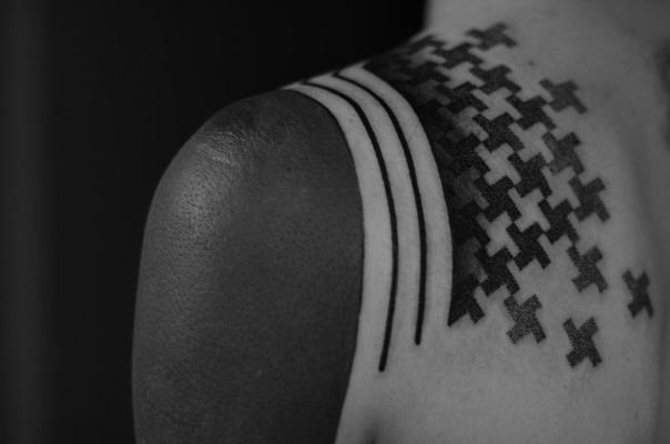 Two Lines Geometry Texture and Black Shoulder Blackwork tattoo