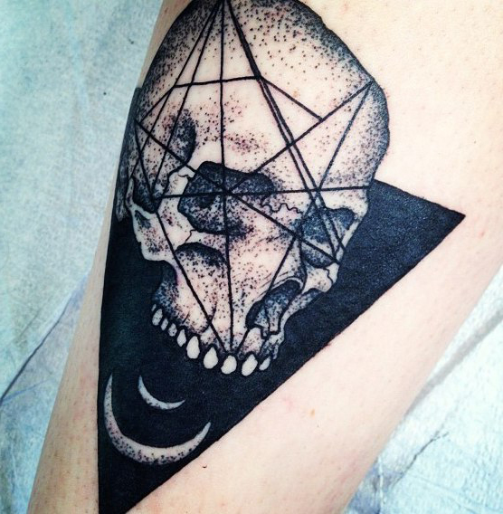 Two Moons Scull Blackwork tattoo