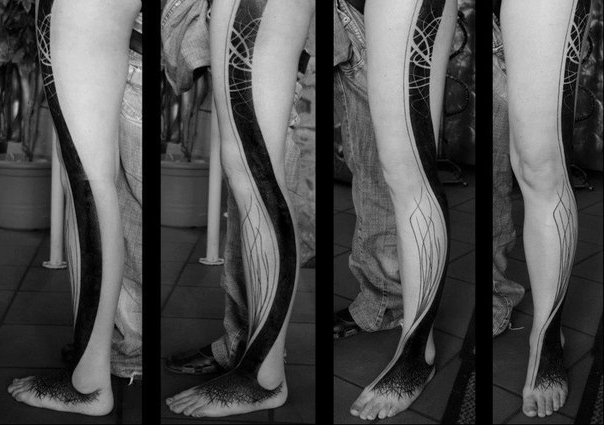 Wave Shaped Abstract Line Blackwork tattoo on Leg