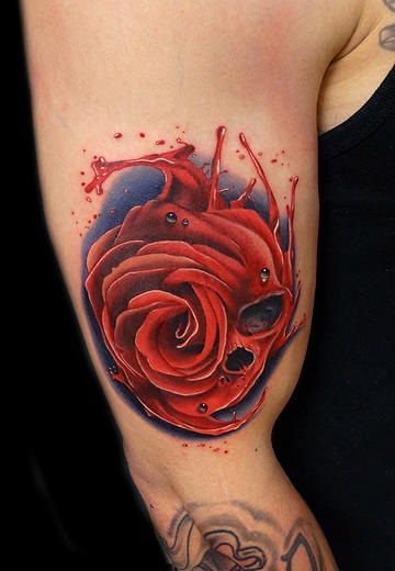 Whirlpool Rose Skull tattoo by Andres Acosta