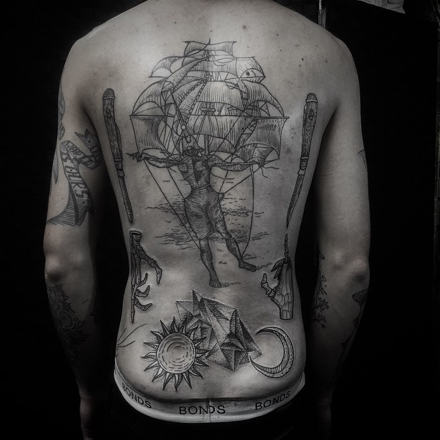 Back Etching Nautical tattoo