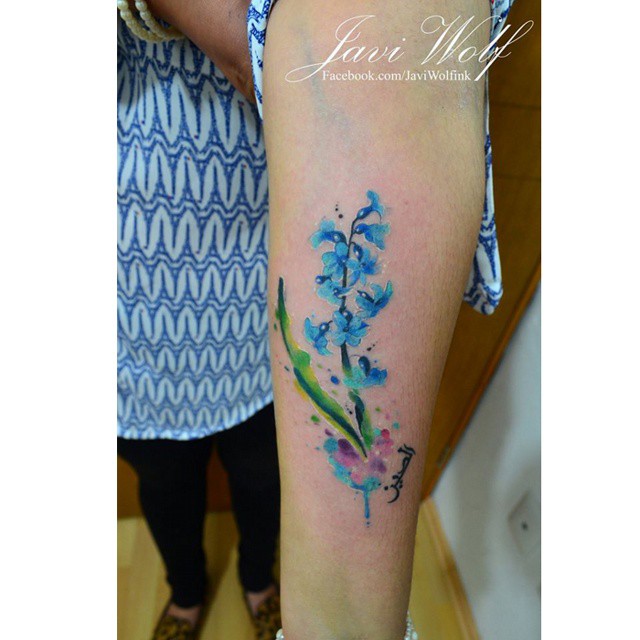 Bellflower Watercolor Arm tattoo by Javi Wolf