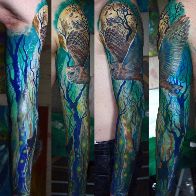 Blue Night Wood Tattoo Sleeve