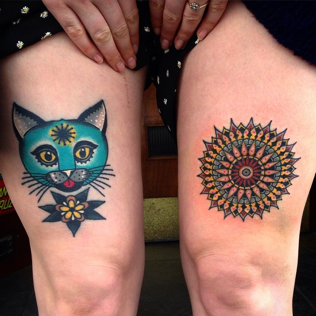 Cool Cat Thigh Tattoo