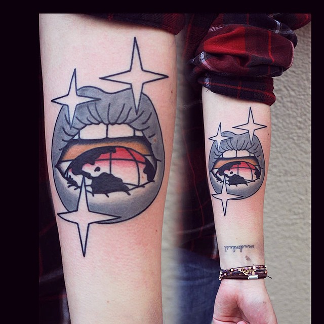 Forearm World Lips tattoo