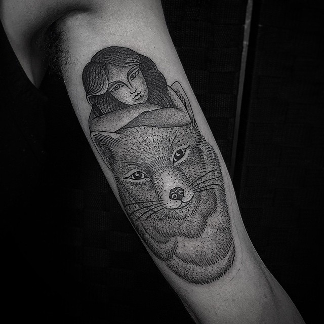 Foxy Lady Foxy Fox Dotwork tattoo by Jimmy Memento Tattoo