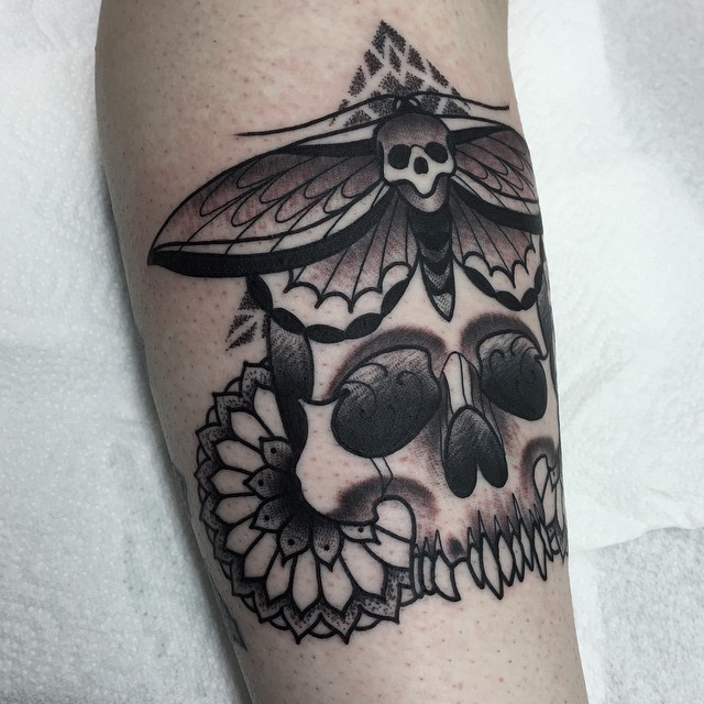 Moth Skull and Flowers