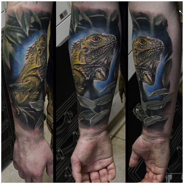 Night Realistic Lizard on Arm