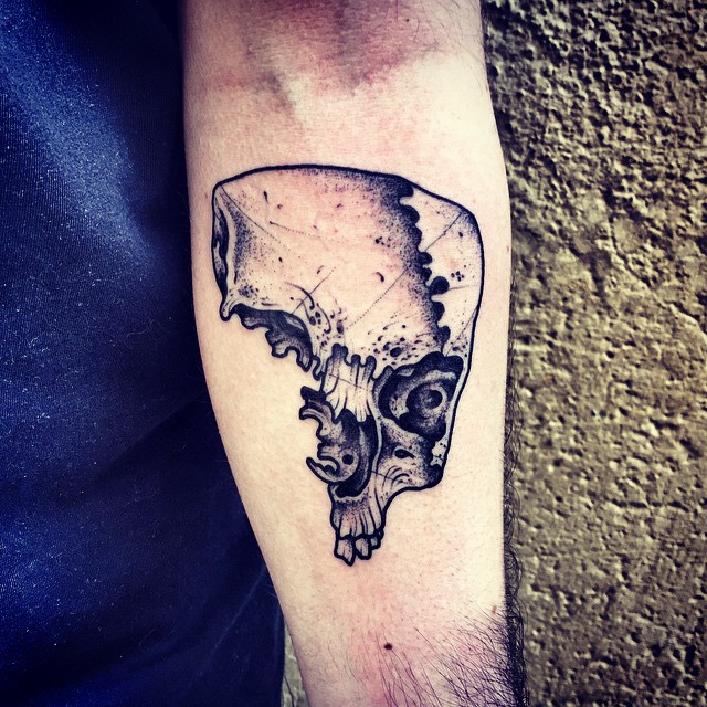 Not Full Dotwork Skull Arm tattoo