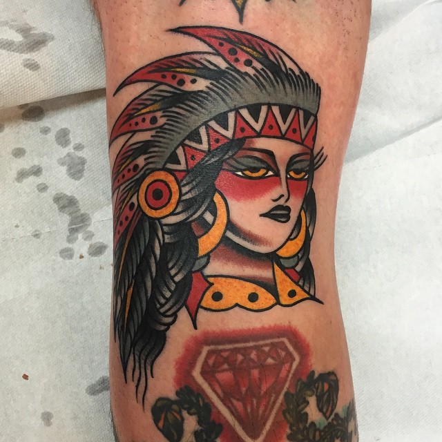 Old School Girl Indian tattoo by Luke Jinks