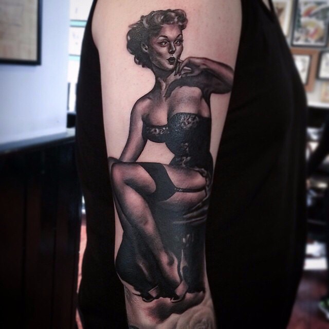 Stockings Girl Arm tattoo