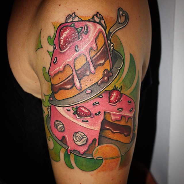 Tasty Cake New School Shoulder tattoo by Paolo Gnocchi