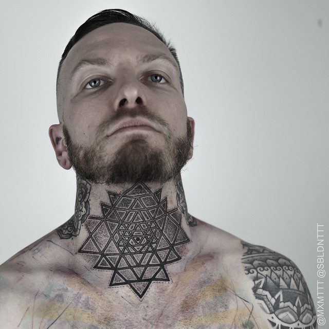 Triangles Dotwork Neck tattoo by Maxime Buchi