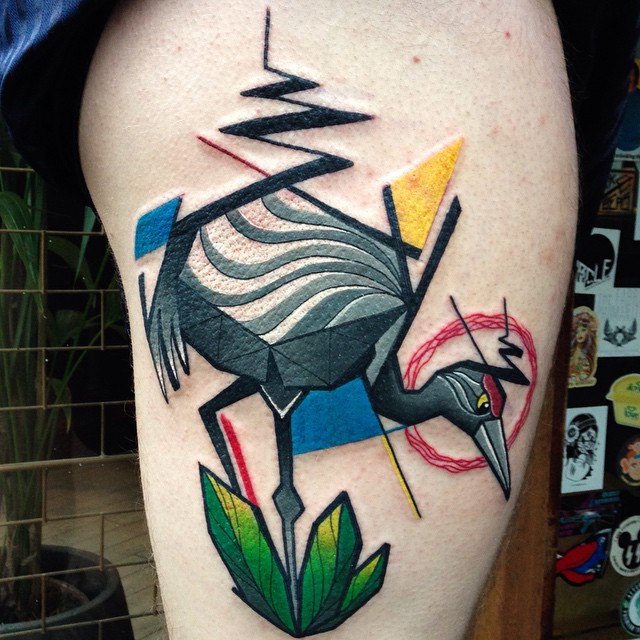 Angled Crane Hip tattoo