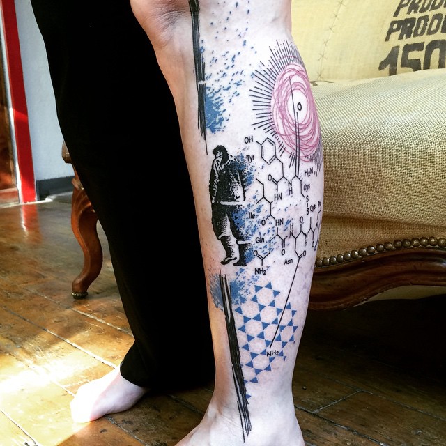 Chemistry Leg tattoo Trash Polka Style