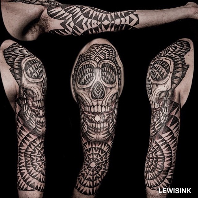 Circle Patterns Skull Tattoo Sleeve