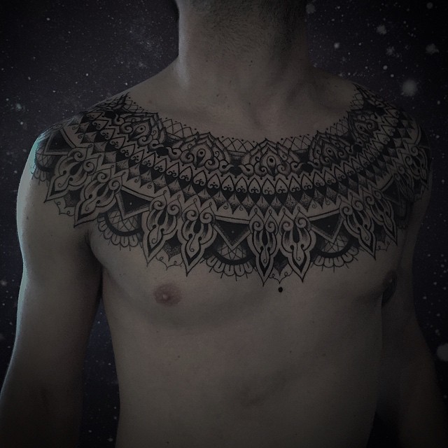 Collar Chest Dotwork tattoo